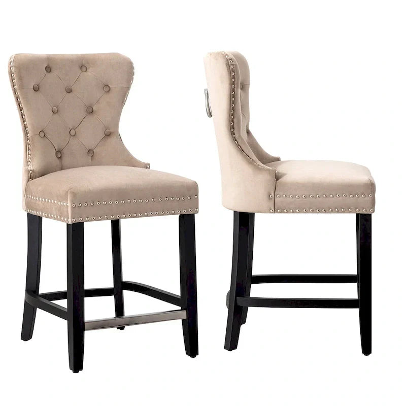 Carter 24 Tabouret de comptoir capitonné à dossier en aile et clous décoratifs (lot de 2)