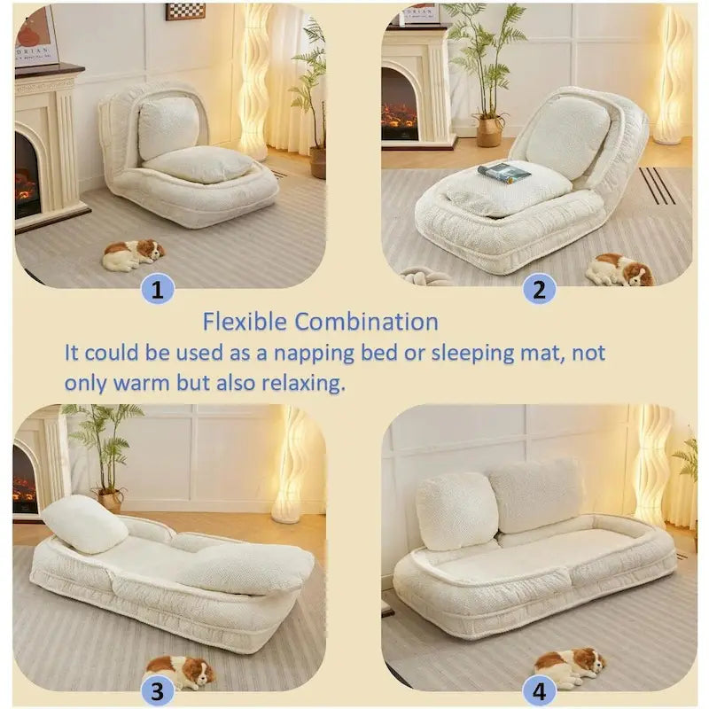 Canapé moelleux, 5 positions réglables, assise, sommeil, pliage, adapté à la chambre ou au salon