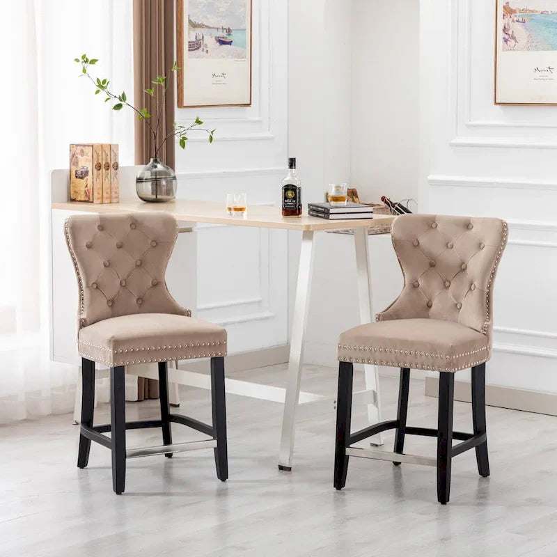 Carter 24 Tabouret de comptoir capitonné à dossier en aile et clous décoratifs (lot de 2)