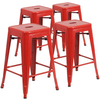 Lot de 4 tabourets hauteur comptoir d'intérieur-extérieur en métal sans dossier 24 H, avec assise carrée
