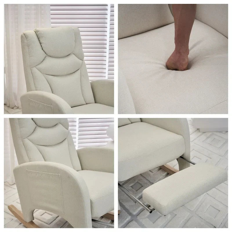 Fauteuil à Bascule d'Allaitement Ergonomique en Tissu avec Repose-Pieds Réglable