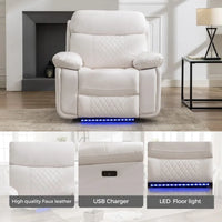 Canapé inclinable électrique avec chargeur sans fil, liseuse, lumière LED pour salon, similicuir, port AC/USB, porte-gobelet, noir
