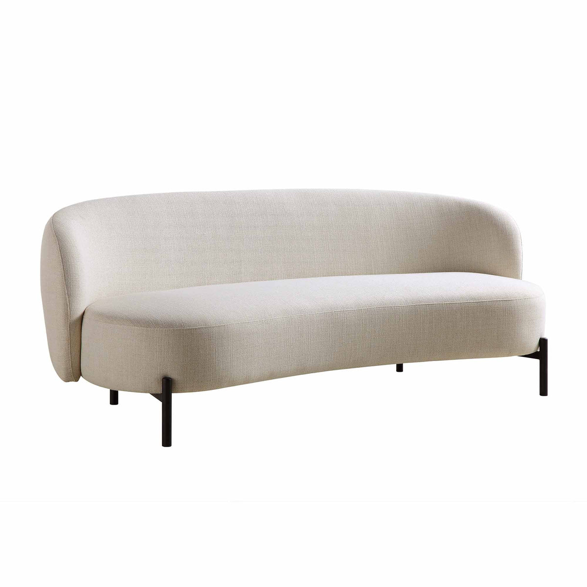 Canapé incurvé 3 places avec coussins boule, mélange de lin beige
