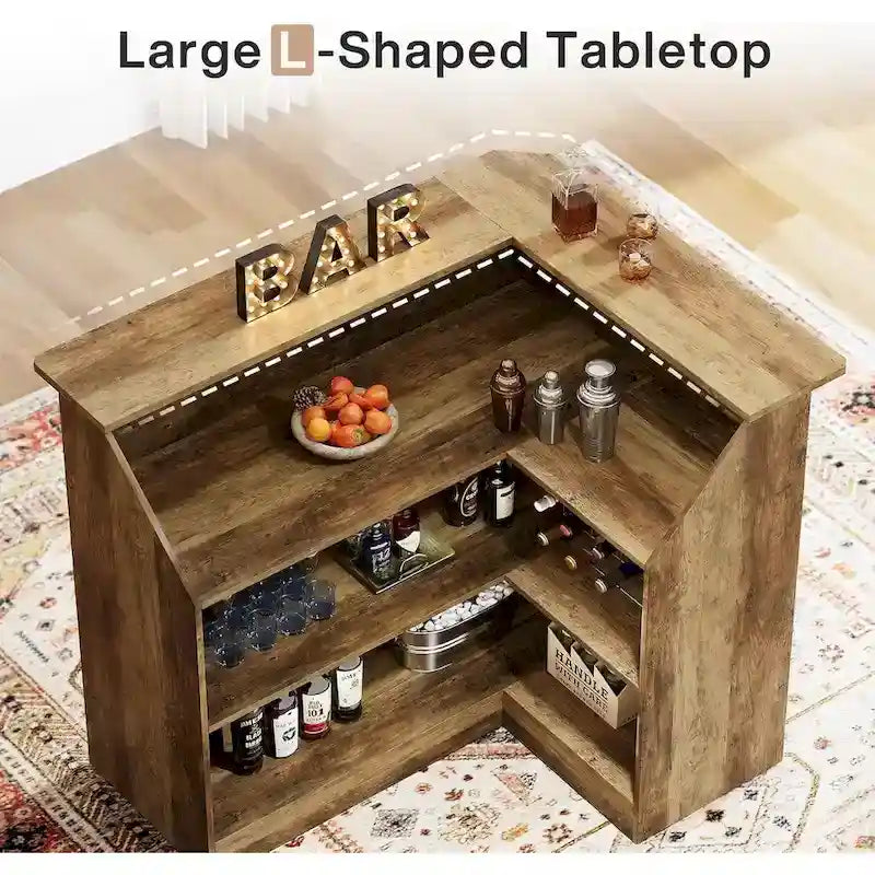 Cabinet bar en L avec porte-verres à pied pour pub à domicile