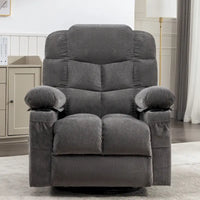 Fauteuil inclinable surdimensionné gris avec chauffage et massage, inclinaison 150, bascule 30, charge USB et 2 porte-gobelets
