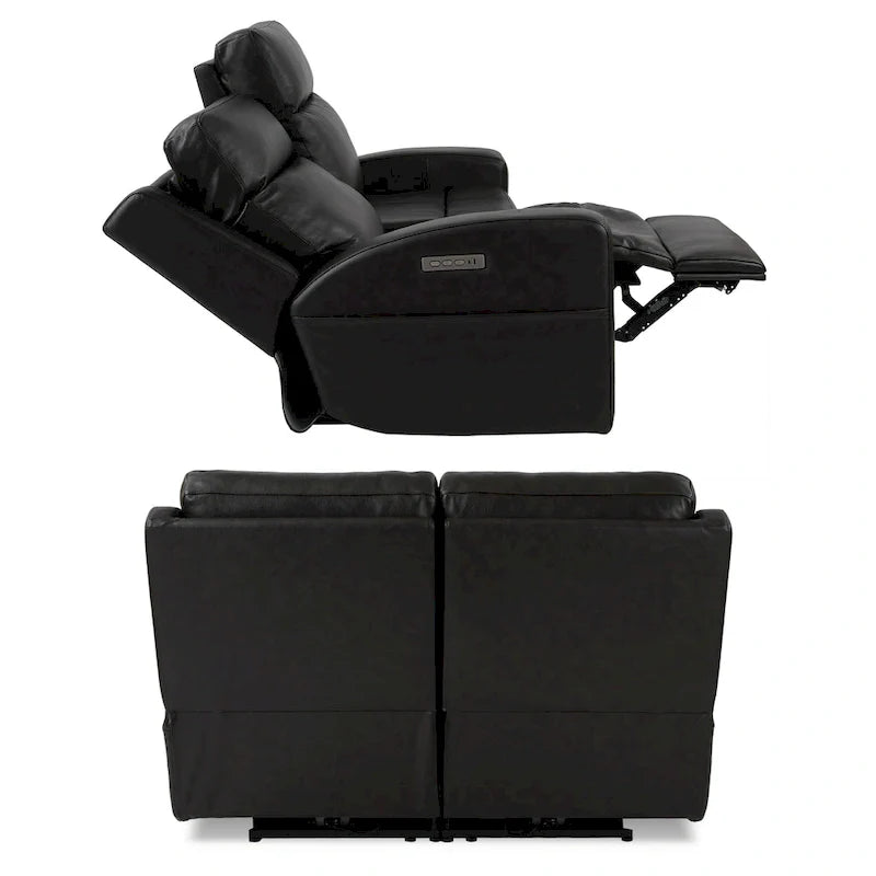 Causeuse inclinable électrique en cuir véritable avec espace de rangement et port de charge USB pour salon