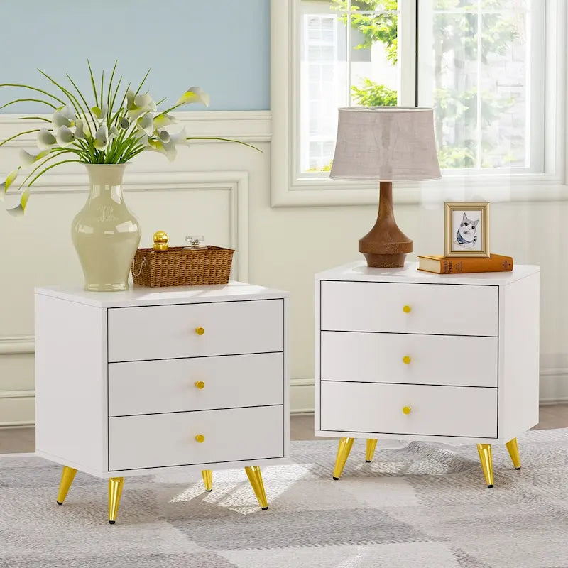 Tables de chevet blanches, table d'appoint avec pieds en métal doré, 1 piece
