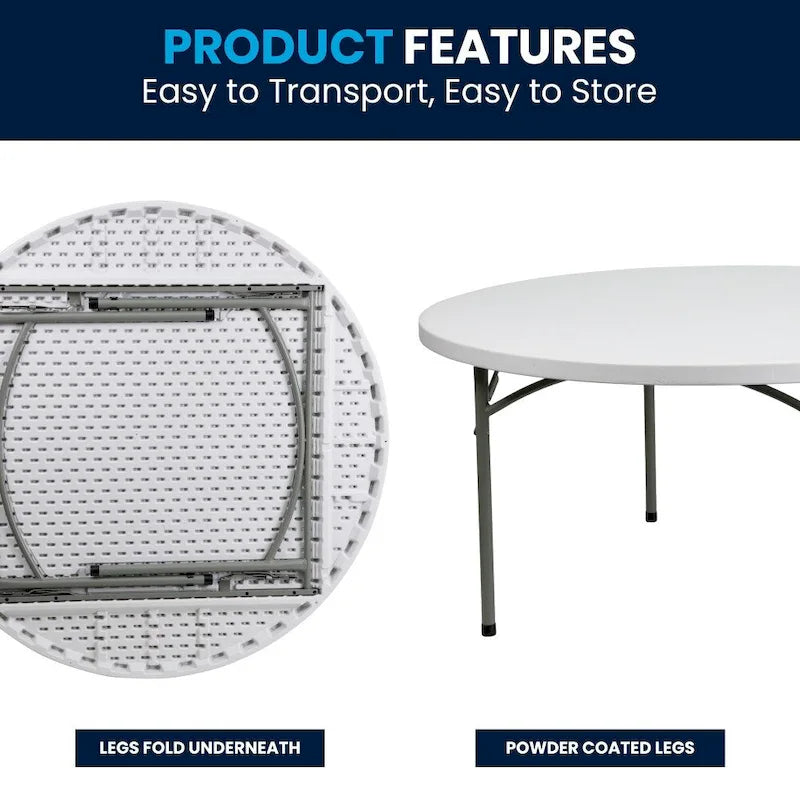 Table d'événement pliante ronde en plastique de 5 pieds avec surface épaisse 2