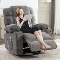 Fauteuil inclinable surdimensionné gris avec chauffage et massage, inclinaison 150, bascule 30, charge USB et 2 porte-gobelets