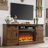Meuble TV cheminée style ferme, meuble multimédia, console média
