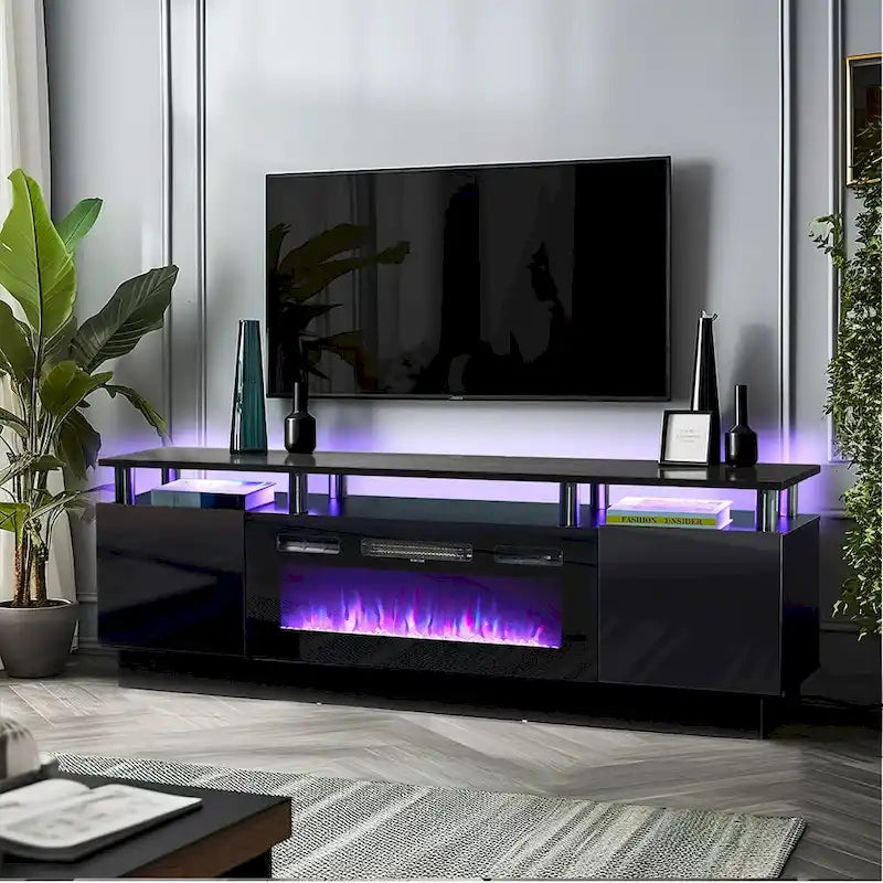 Meuble TV cheminée 70 avec cheminée électrique 36