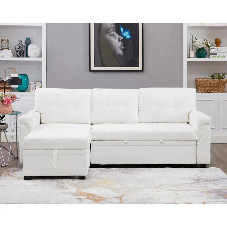 Canapé sectionnel réversible avec lit escamotable, méridienne de rangement dissimulée, pieds durables,