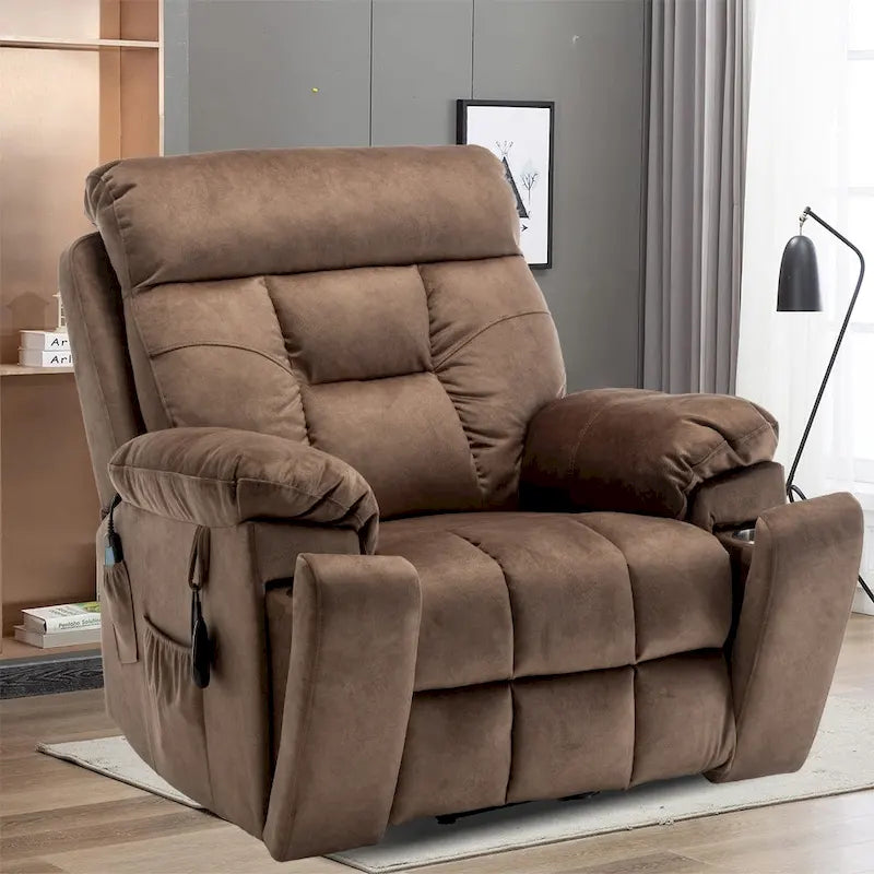 Grand fauteuil releveur massant électrique avec chauffage, porte-gobelet caché