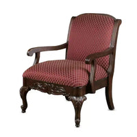 Comfort Pointe Safari Fauteuil magenta : bois dur massif, sculptures ornées à la main, revêtement jacquard moelleux