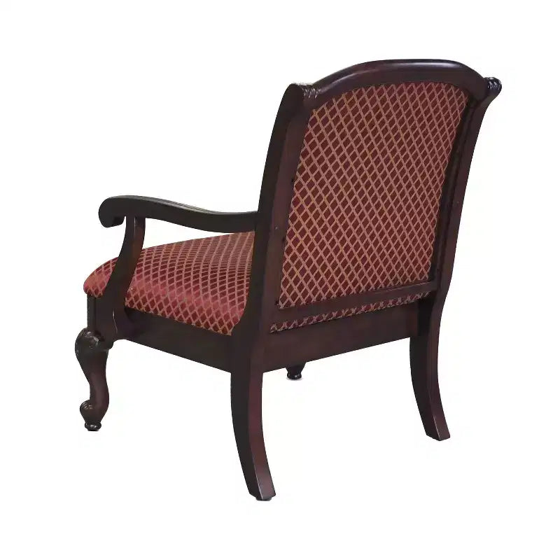Comfort Pointe Safari Fauteuil magenta : bois dur massif, sculptures ornées à la main, revêtement jacquard moelleux