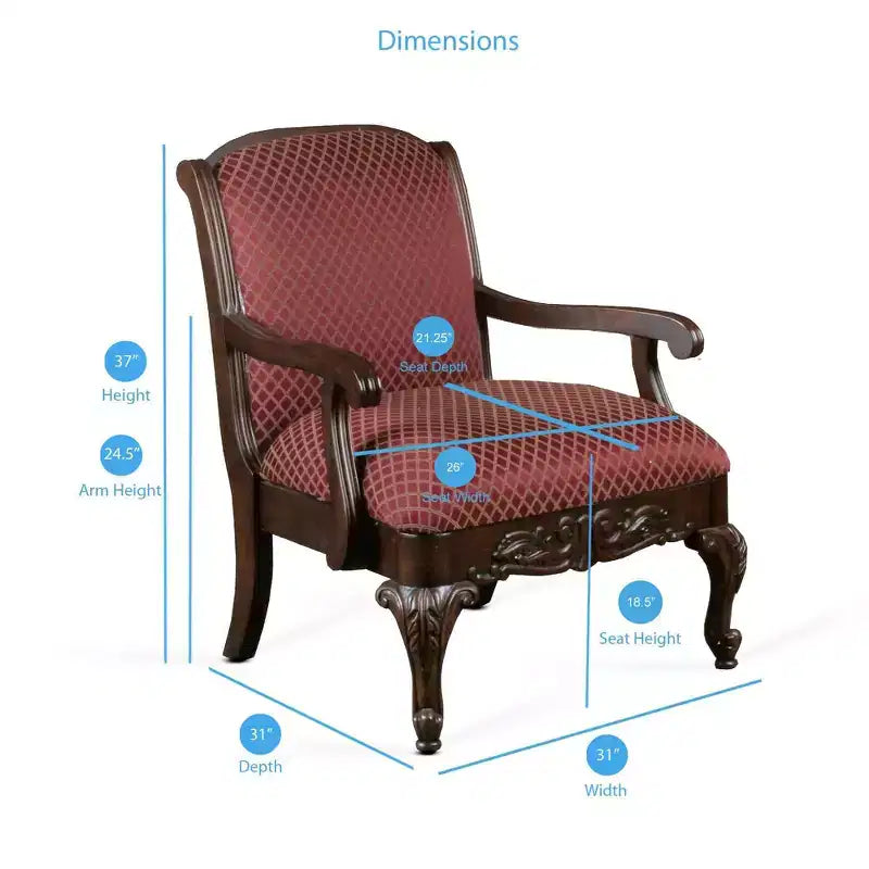 Comfort Pointe Safari Fauteuil magenta : bois dur massif, sculptures ornées à la main, revêtement jacquard moelleux