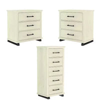 Festivo ensemble contemporain 3 pcs chiffonnier 5 tiroirs 24" et table de chevet 3 tiroirs blanc cassé scié : MDF, pieds métalliques, anti-basculement
