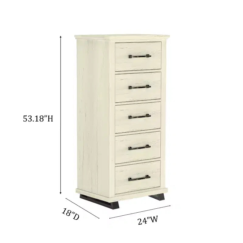 Festivo ensemble contemporain 3 pcs chiffonnier 5 tiroirs 24" et table de chevet 3 tiroirs blanc cassé scié : MDF, pieds métalliques, anti-basculement