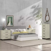Festivo ensemble contemporain 3 pcs chiffonnier 5 tiroirs 24" et table de chevet 3 tiroirs blanc cassé scié : MDF, pieds métalliques, anti-basculement