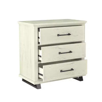 Festivo ensemble contemporain 3 pcs chiffonnier 5 tiroirs 24" et table de chevet 3 tiroirs blanc cassé scié : MDF, pieds métalliques, anti-basculement