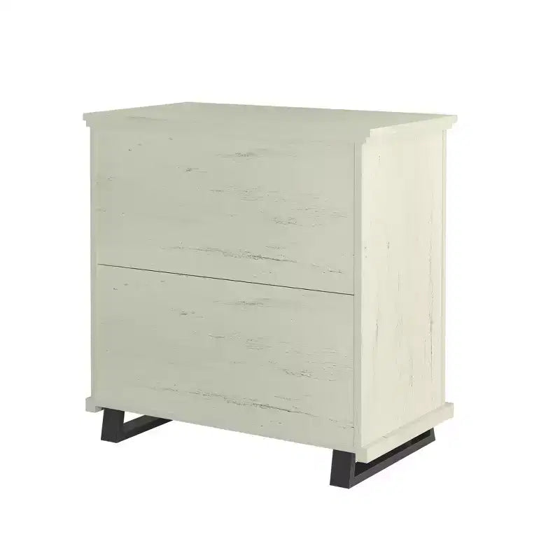 Festivo ensemble contemporain 3 pcs chiffonnier 5 tiroirs 24" et table de chevet 3 tiroirs blanc cassé scié : MDF, pieds métalliques, anti-basculement