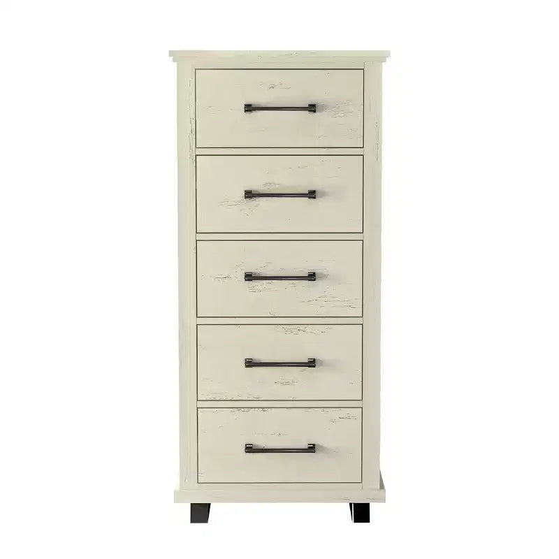 Festivo ensemble contemporain 3 pcs chiffonnier 5 tiroirs 24" et table de chevet 3 tiroirs blanc cassé scié : MDF, pieds métalliques, anti-basculement
