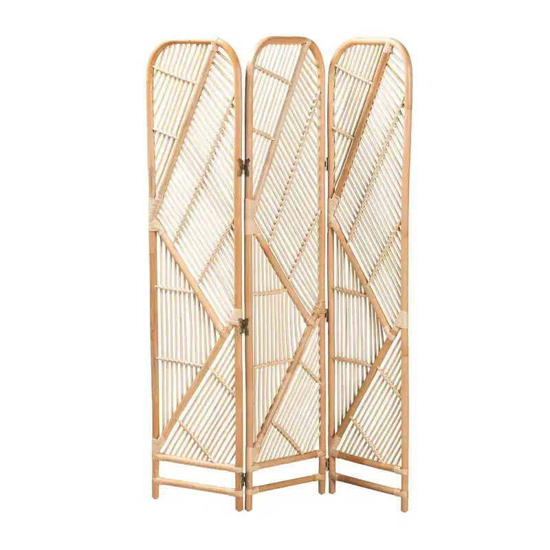 bali & pari Firenze paravent en rotin brun naturel : fait main, triptyque, design bohème, sans assemblage requis