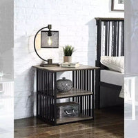 Table de chevet Zudora 22 po, finition chêne antique et noir - Acme Furniture : structure métallique, étagère ouverte, sans assemblage requis