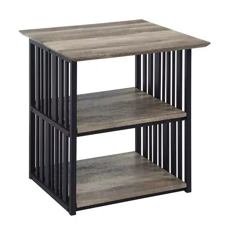 Table de chevet Zudora 22 po, finition chêne antique et noir - Acme Furniture : structure métallique, étagère ouverte, sans assemblage requis