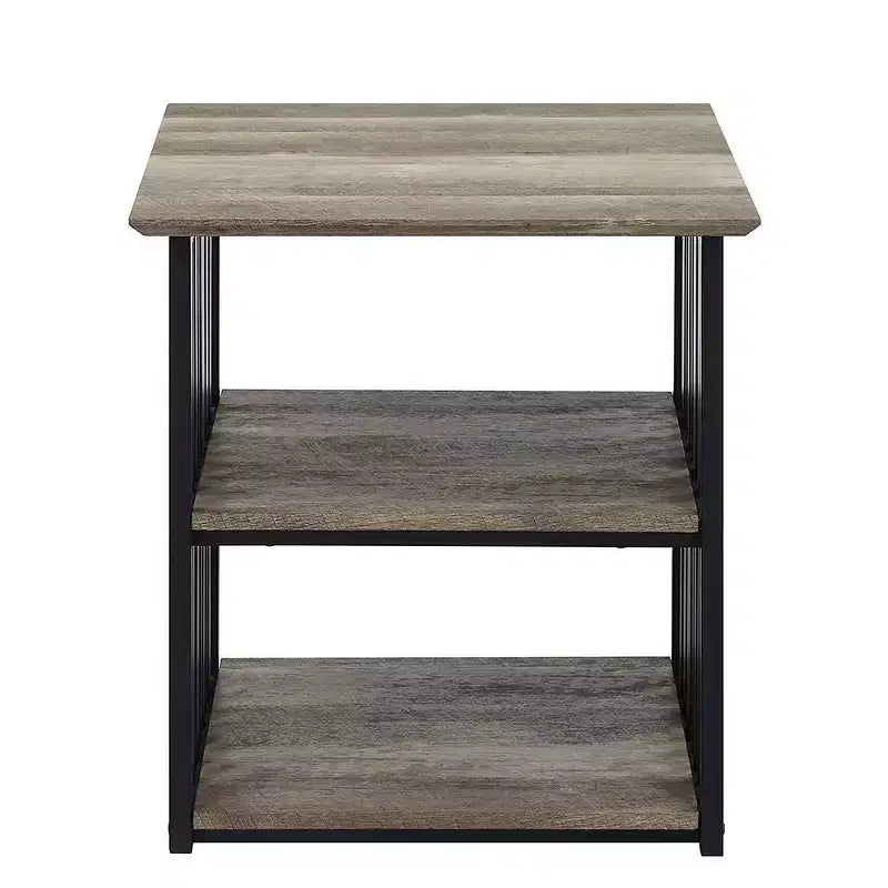 Table de chevet Zudora 22 po, finition chêne antique et noir - Acme Furniture : structure métallique, étagère ouverte, sans assemblage requis