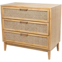 Meuble en bois Olivia & May de 32 pouces : Tiroirs en rotin, touches dorées, aucun assemblage requis.