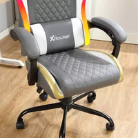 Chaise gaming PC ergonomique X Rocker RGB LED Extra Comfort, gris/blanc/or