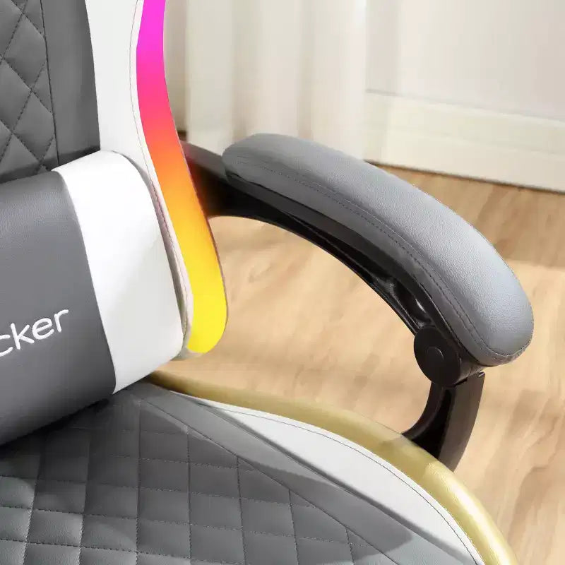 Chaise gaming PC ergonomique X Rocker RGB LED Extra Comfort, gris/blanc/or