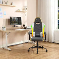 Chaise gaming PC ergonomique X Rocker RGB LED Extra Comfort, gris/blanc/or