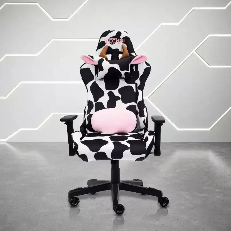 Chaise gaming série Luxx imprimé vache Ts85 Cow - Techni Sport : revêtement en velours, mousse à mémoire de forme, réglable