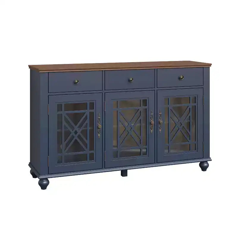 Festivo buffet desserte d'appoint de rangement style vintage 55" avec tiroirs bleu marine