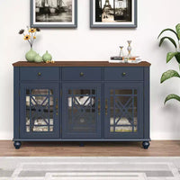 Festivo buffet desserte d'appoint de rangement style vintage 55" avec tiroirs bleu marine