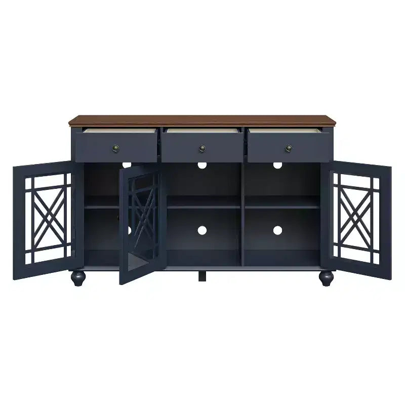 Festivo buffet desserte d'appoint de rangement style vintage 55" avec tiroirs bleu marine