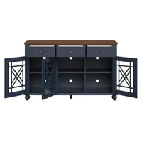 Festivo buffet desserte d'appoint de rangement style vintage 55" avec tiroirs bleu marine