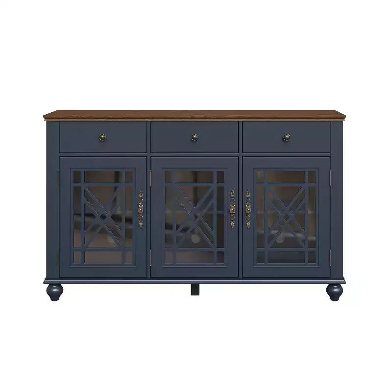 Festivo buffet desserte d'appoint de rangement style vintage 55" avec tiroirs bleu marine
