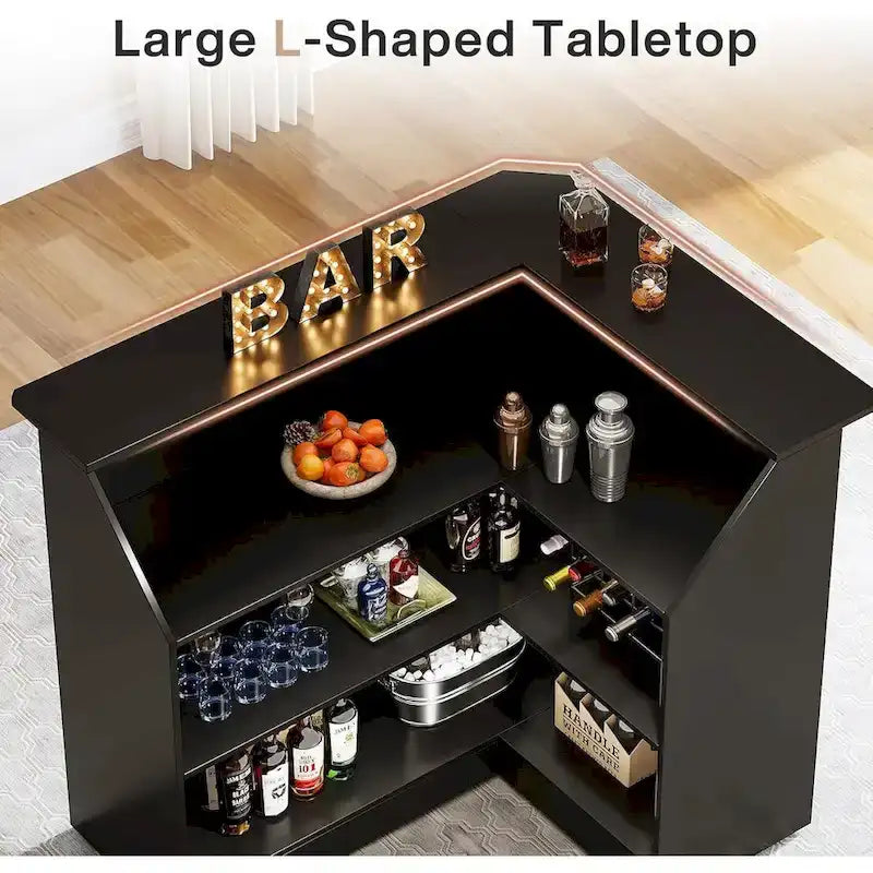 Cabinet bar en L avec porte-verres à pied pour pub à domicile
