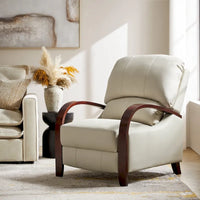 Fauteuil inclinable manuel Alex Mid-century Modern Cigar en cuir véritable avec accoudoirs incurvés en bois