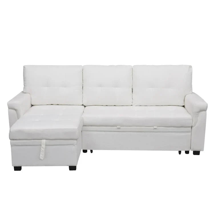 Canapé sectionnel convertible réversible avec lit escamotable, méridienne de rangement dissimulée et pieds durables
