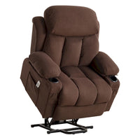 Fauteuil releveur électrique gris avec massage chauffant, charge USB, télécommande et poches latérales pratiques pour seniors