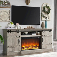 Meuble TV cheminée style ferme, meuble multimédia, console média