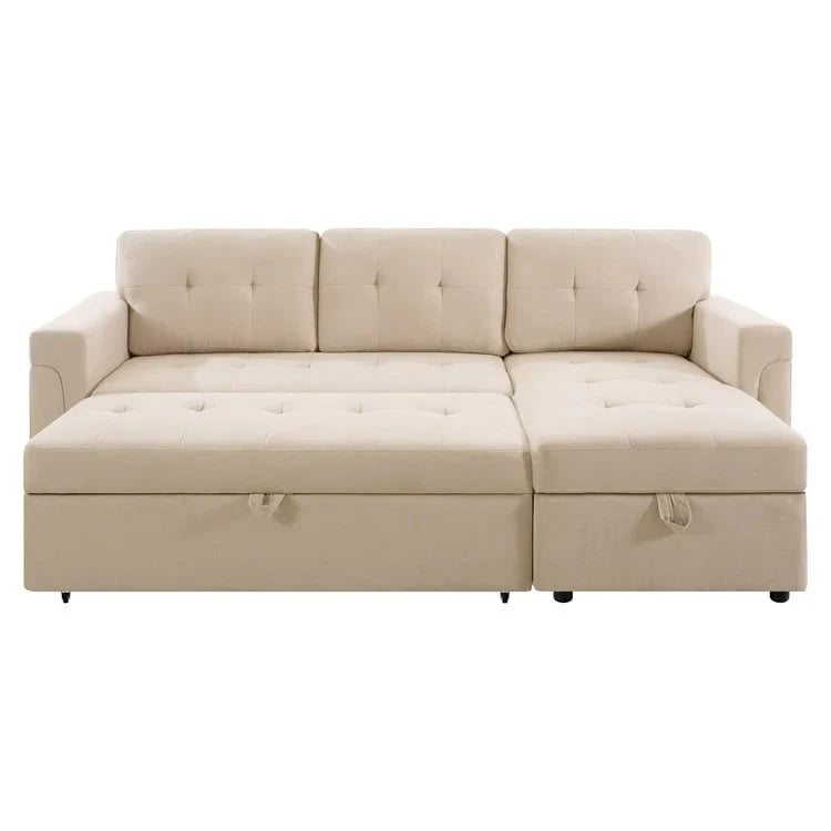 Canapé sectionnel réversible avec lit escamotable, méridienne de rangement dissimulée, pieds durables,
