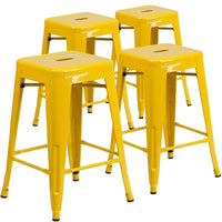 Lot de 4 tabourets hauteur comptoir d'intérieur-extérieur en métal sans dossier 24 H, avec assise carrée