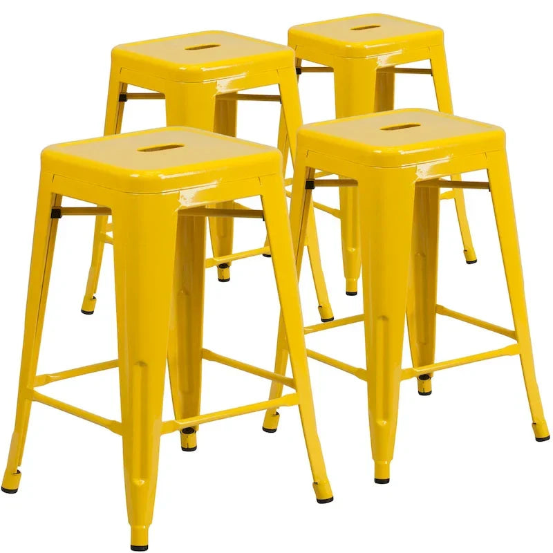 Lot de 4 tabourets hauteur comptoir d'intérieur-extérieur en métal sans dossier 24 H, avec assise carrée