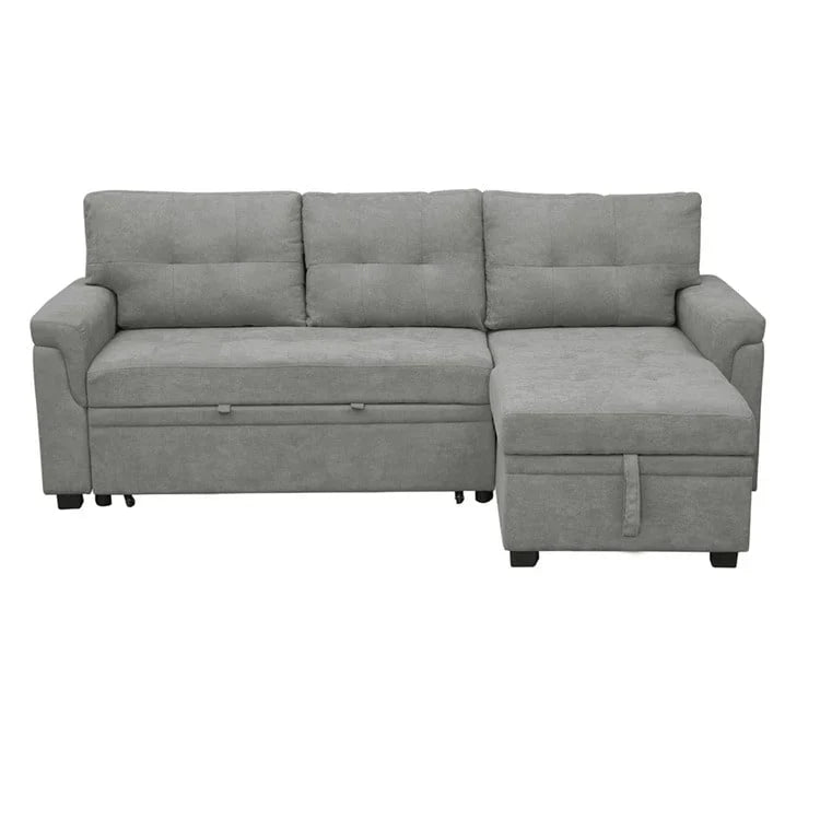 Canapé sectionnel convertible réversible avec lit escamotable, méridienne de rangement dissimulée et pieds durables