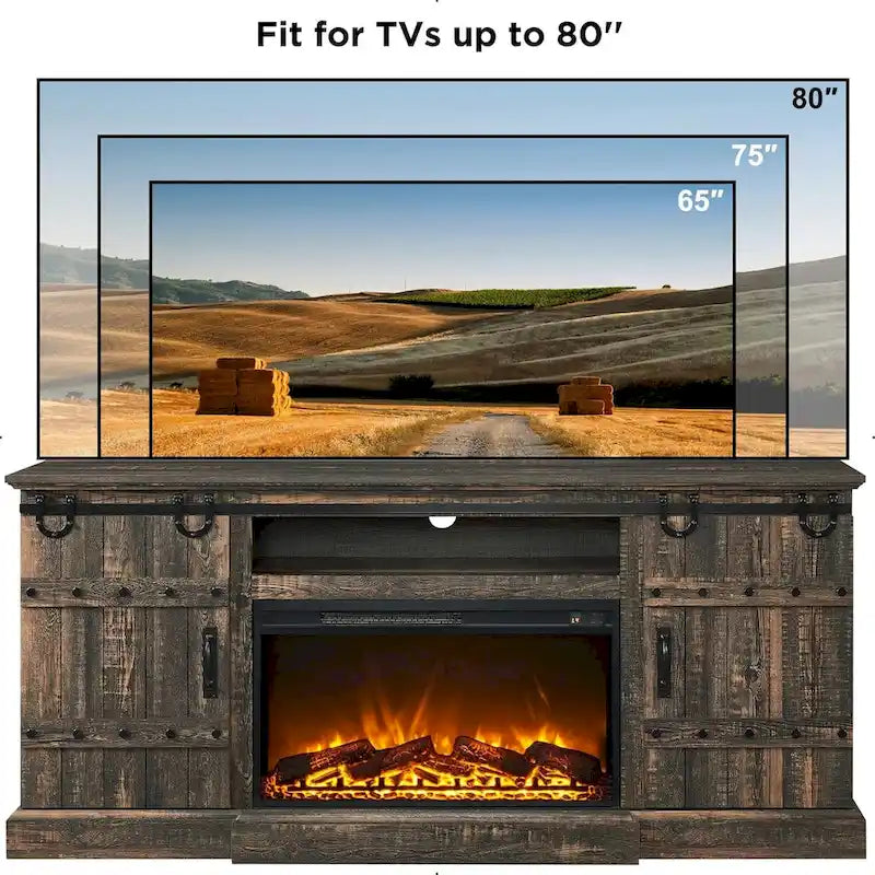 Meuble TV cheminée style ferme, meuble multimédia, console média
